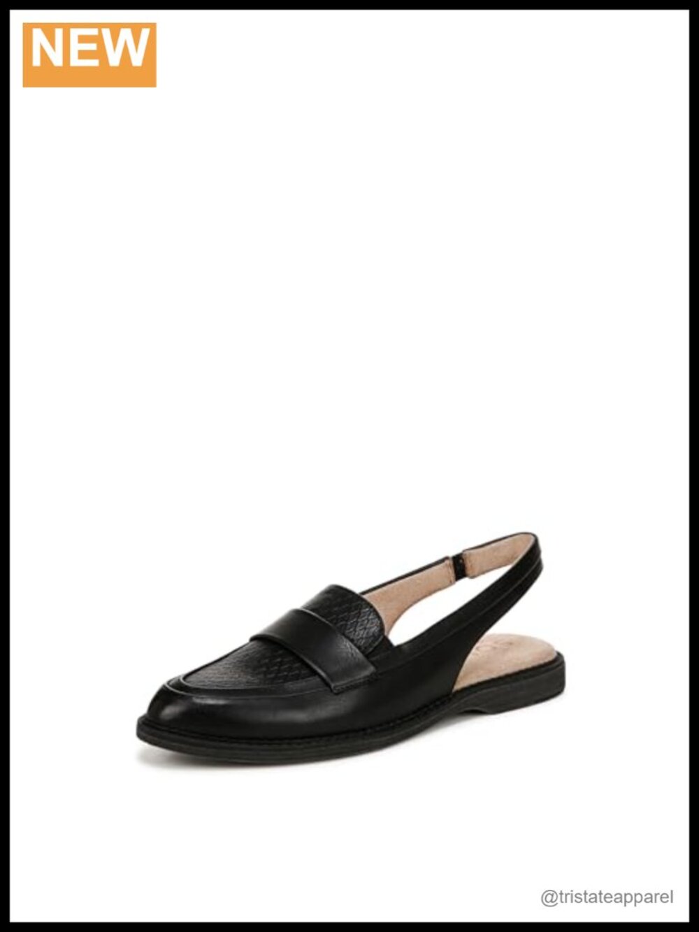 Women's Slip-On Loafers with Slingback Heel Strap, Almond Toe, Faux Upper,
